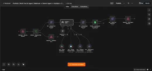 n8n Multi-Tool AI Agent — agent canvas
