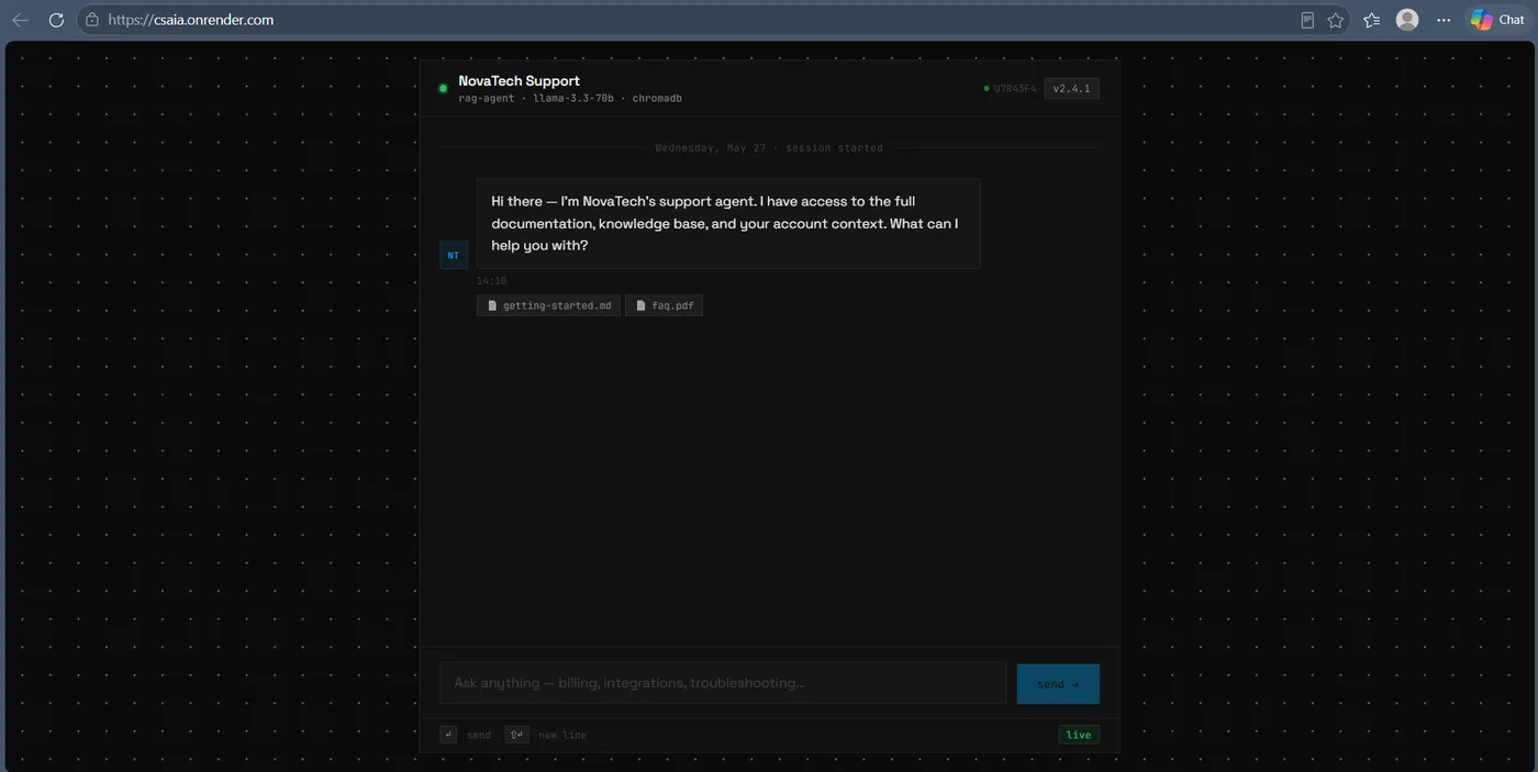 Customer Support AI Agent — chat UI