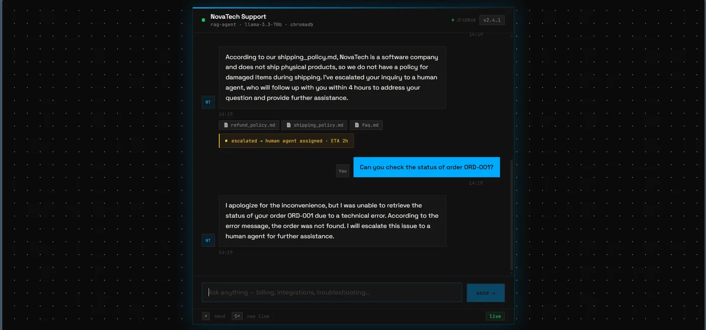 Customer Support AI Agent — live Airtable order lookup