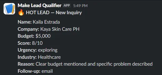 AI Lead Qualifier — hot-lead Slack alert