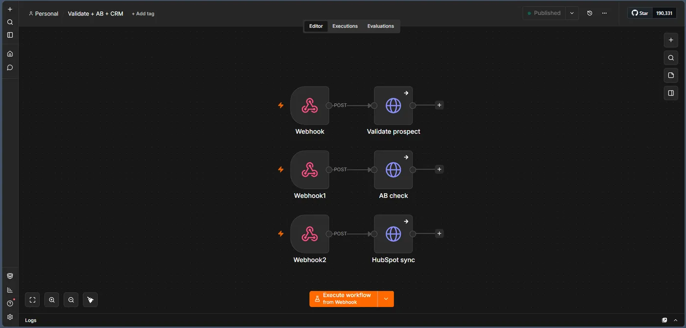 Full-Stack AI Outreach SaaS — validation + CRM sync