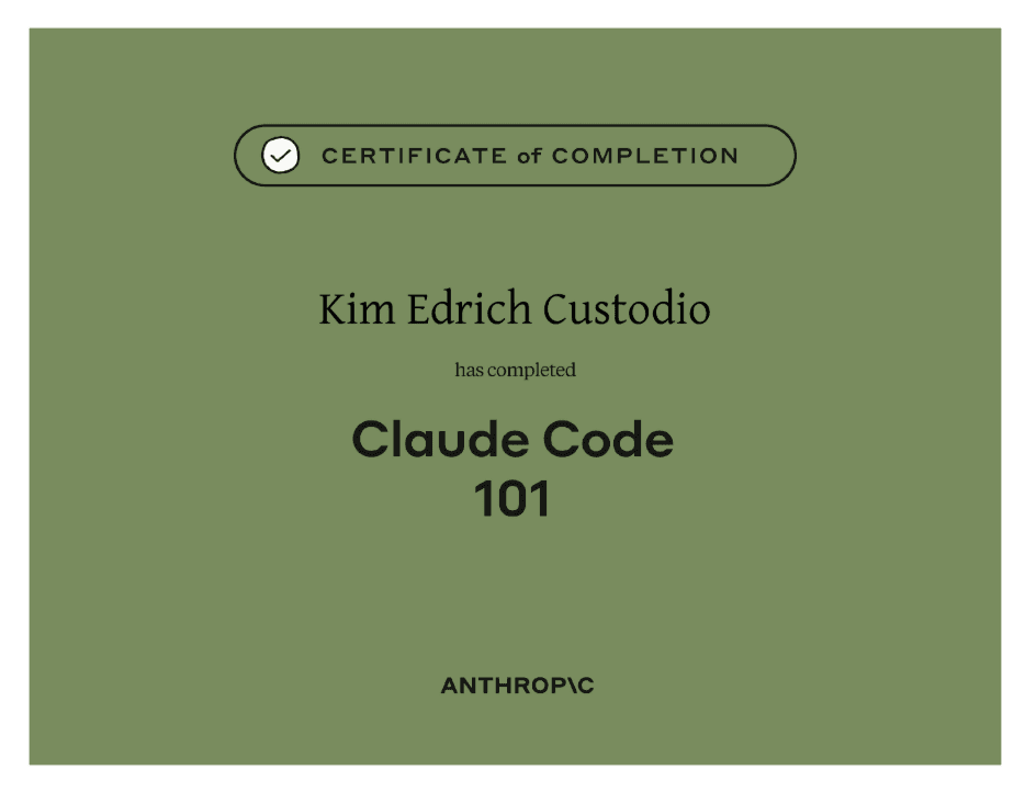 Claude Code 101 certificate