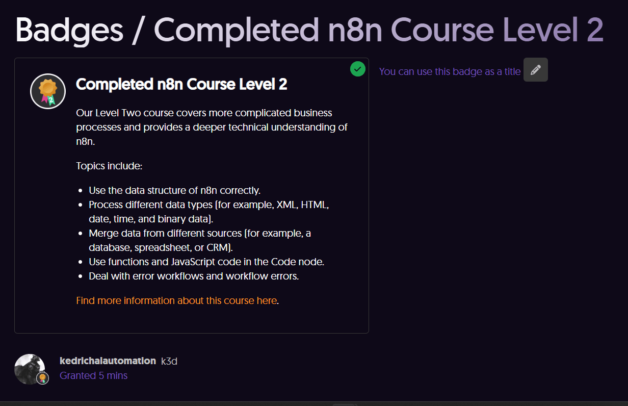n8n Level 2 certificate