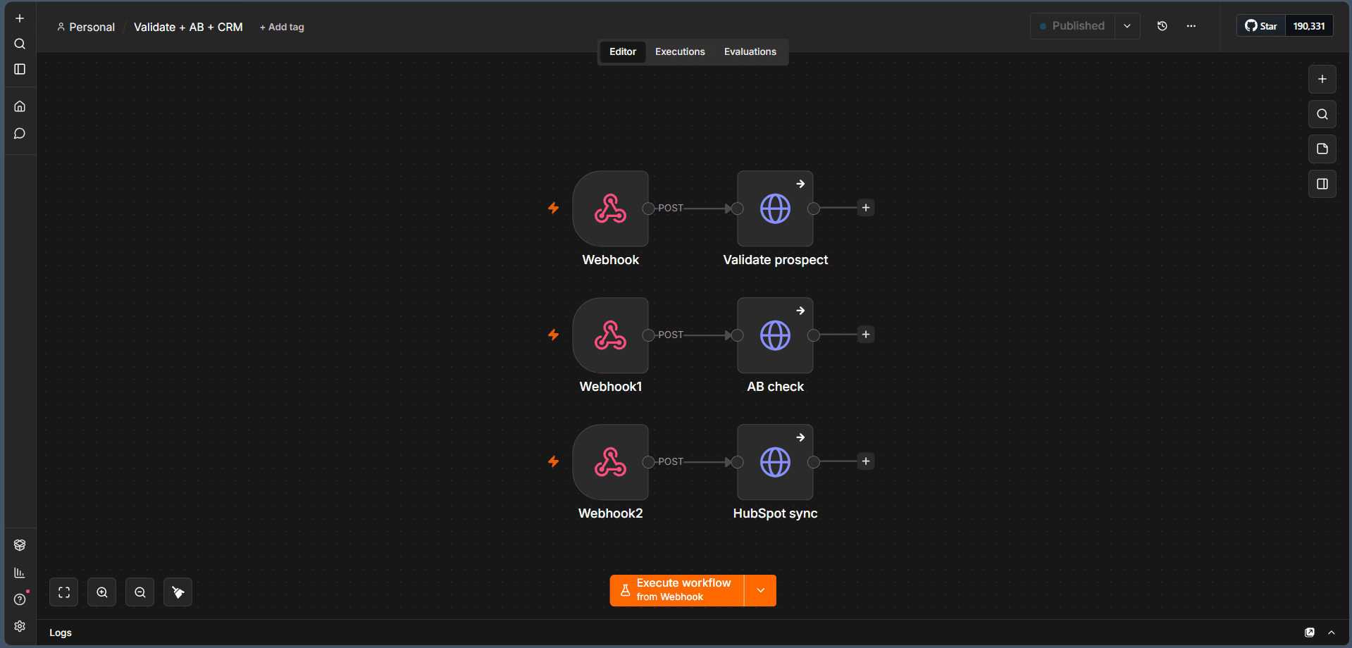 Validate + AB + CRM — Reoon pre-send validation, A/B variant assignment, HubSpot sync on positive replies
